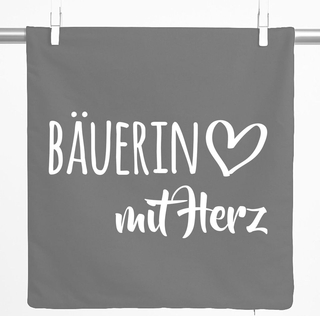 Huuraa Kissenbezug Bäuerin mit Herz 40x40cm Steel Grey Baumwolle Dekokissenbezug Geschenkidee