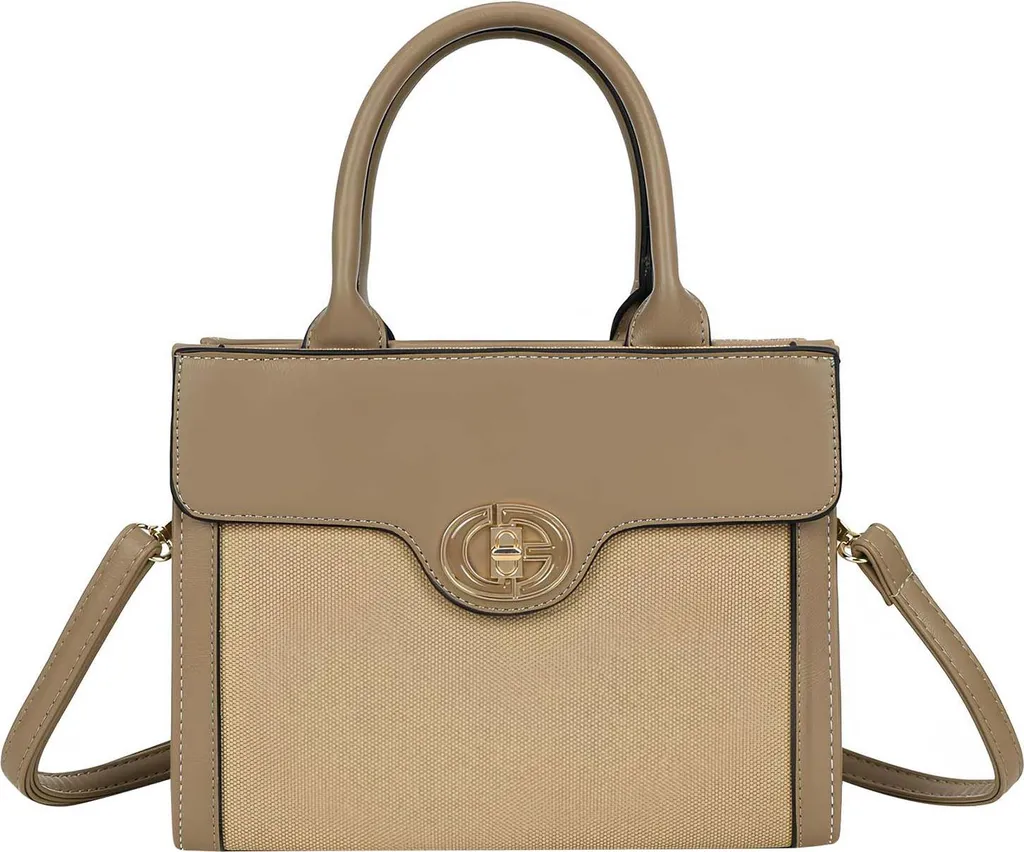 Sac à main bicolore taupe en bi-matière Gallantry avec fermeture à vis