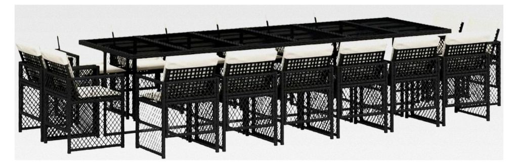 Garten-Essgruppe aus PE-Rattan mit klappbaren Stühlen und Hartglas-Tisch - Schwarz