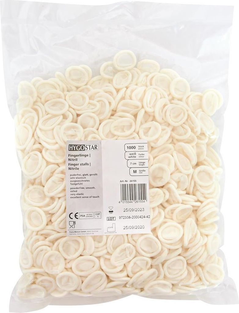 Hygostar 26155 Culle per dita in nitrile bianco taglia 8/M Immagine del prodotto 
