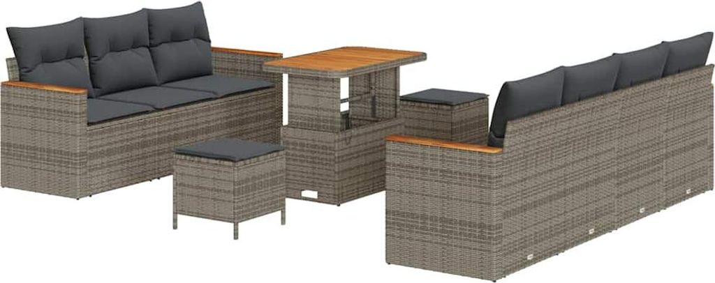 vidaXL Gartensofa-set mit Kissen 14 pcs Grau Poly-Rattan