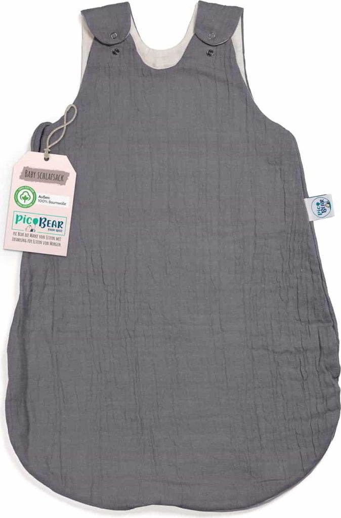 pic Bear Sommerschlafsack mit Beinfreiheit aus 100% Baumwolle Musselin 62/68cm Größe: 62/68 Motiv: granit Musselin
