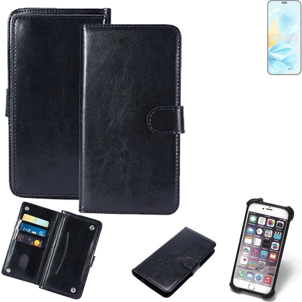 K-S-Trade 360° Hülle kompatibel mit Honor 200 Lite schwarz Kunstleder Case BookCase WalletCase Kunstlederederhülle Handyhülle, Rundumschutz Bumper