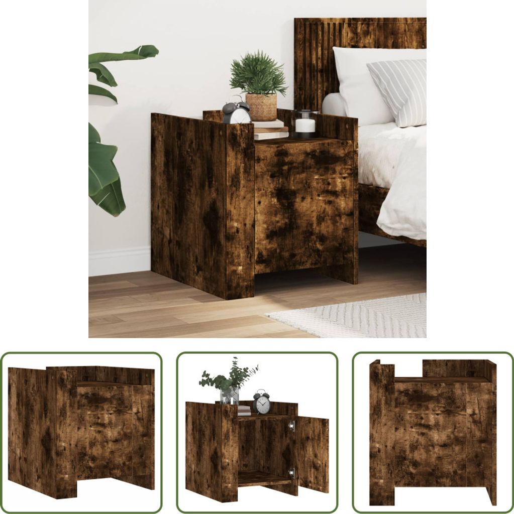 The Living Store Nachttisch Räuchereiche 45x50x50 cm Holzwerkstoff