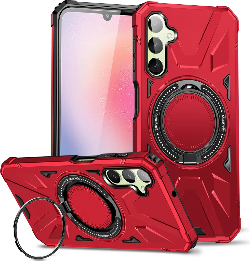 Cover Samsung Galaxy A15 MagSafe Rossa: Protezione Doppio Strato con Anello