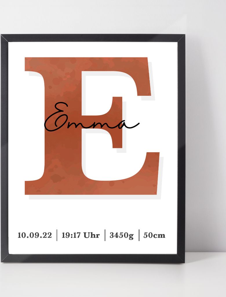 Geburtsposter personalisiert | Geschenk zur Geburt Babyposter | Kinderzimmer Babygeschenk – A3 (29.7x42cm) / Rotbraun / ohne Bilderahmen