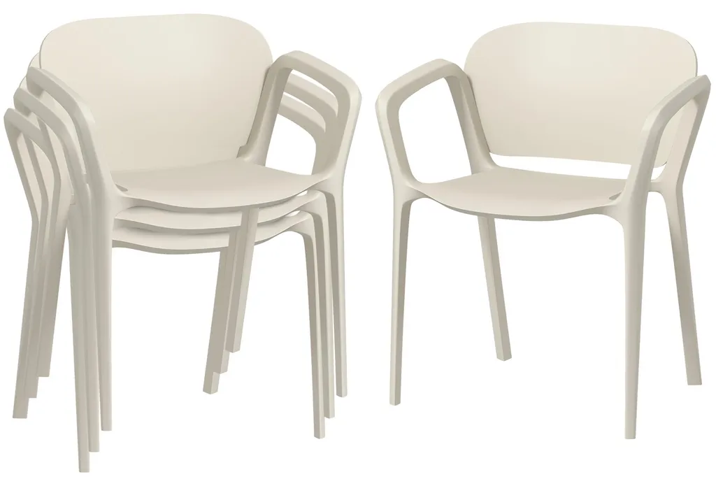 Chaise de jardin Outsunny lot de 4 chaises empilables plastique blanc