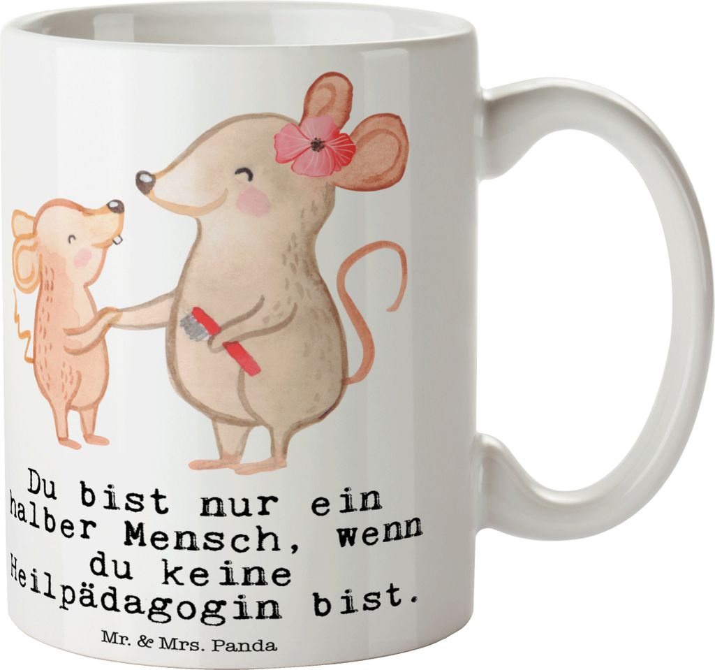 Mr. & Mrs. Panda Kaffeetasse Heilpädagogin Herz - Weiß - Geschenk, Ausbildung, Tasse, Kaffeebecher, keramik, haferl, Keramiktasse, Lustig, Spruch...