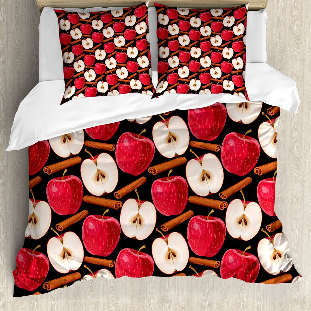 ABAKUHAUS Apfel Bettbezug, Zimtstangen Früchte, Milbensicher Allergiker geeignet mit Kissenbezügen, 155 cm x 220 cm - 80 x 80 cm, Cinnamon Red Creme