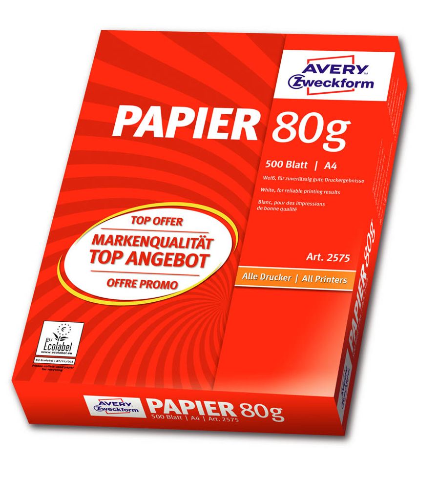 Avery Zweckform, Kopierpapier 80g, A4, WEIß, 500 Blatt Produktbild 