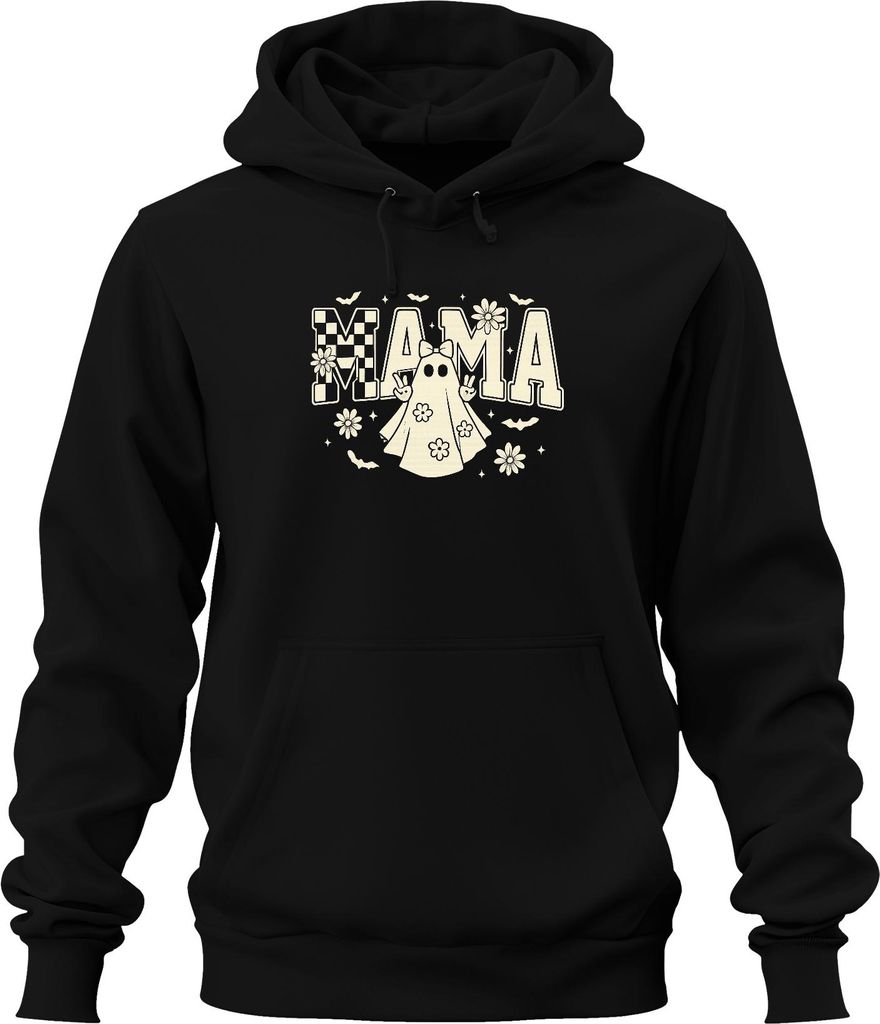 Mama Halloween Geist Blumen Peace Zeichen süß Retro Gänseblümchen Uni Hoodie Kapuzenpullover, Schwarz, XL