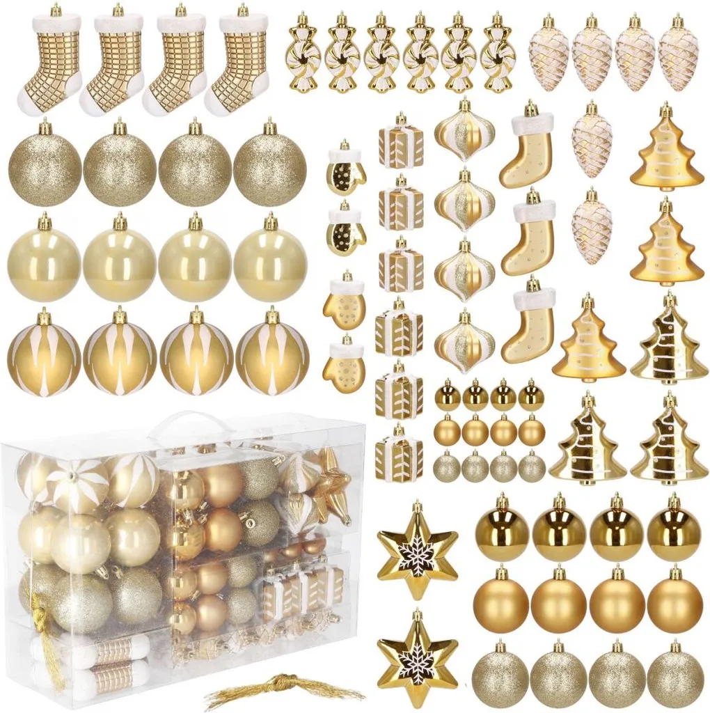 Décoration de Sapin Noël Or - Pack de 77 Boules pour Ambiance Féerique