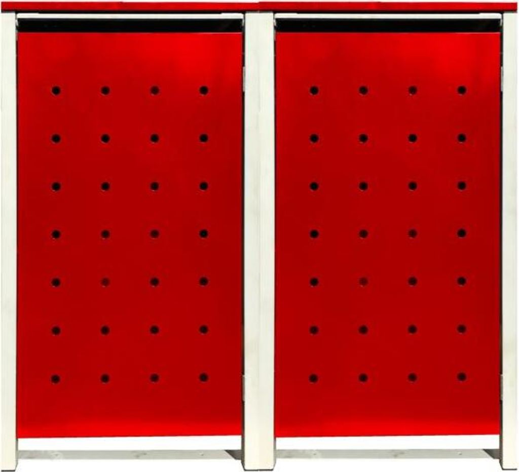 2 Tailor Mülltonnenboxen Basic für 120 Liter Tonnen / Stanzung 2 / Rot / Grau