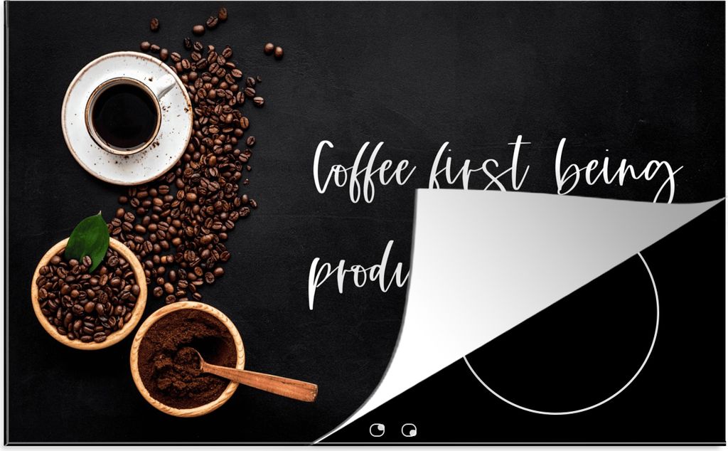 KitchenYeah Herdabdeckplatte Sprichwörter - Erst Kaffee, dann produktiv sein , 91x52cm, Küche Deko, Glaskeramikkochfeld Herdabdeckung, Abdeckpl...