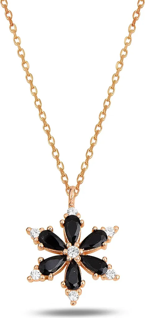 Collier argent camélia anti-allergique - Bijou de qualité zircone noire
