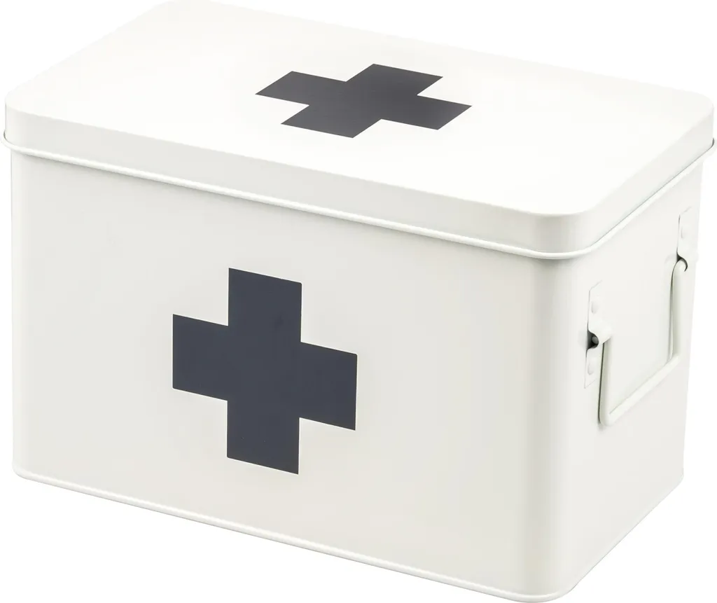 eluno large medicine box, cassetta di pronto soccorso con vassoio estraibile e 5 scomparti, in metallo bianco