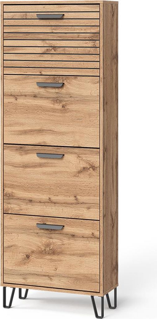 Schuhkipper Vicco Amber Eiche Wotan 60 x 168 cm mit 4 Produktbild 
