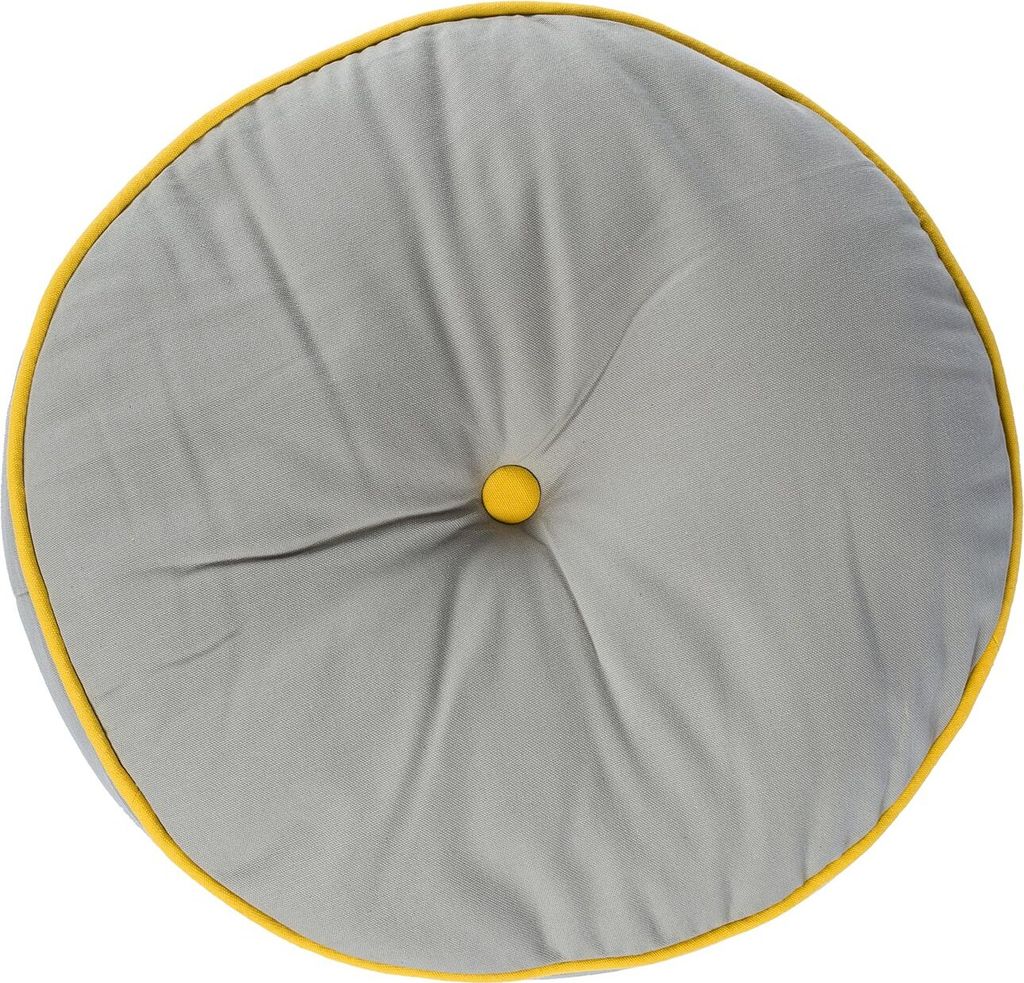 HOMESCAPES Bodenkissen rund grau und gelb 100% Baumwolle mit Polyester Füllung Ø 43 cm