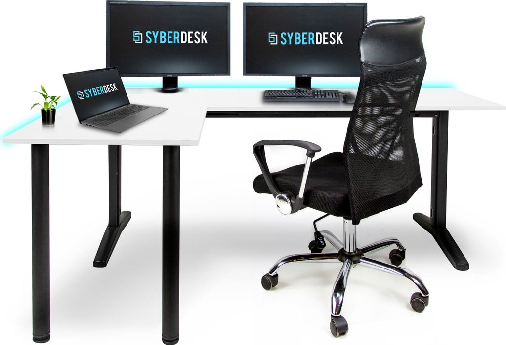 SyberDesk Gaming Eckschreibtisch V2 LED, 197 x 132 cm, RGB Gaming Tisch L-Form, USB-HUB, Kabelmanagement, L-förmiger Computertisch, (links, Weiß)
