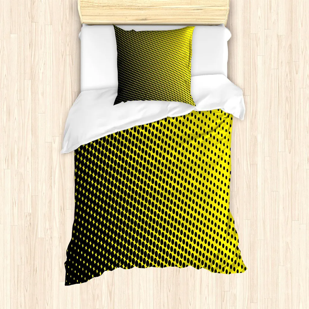 ABAKUHAUS Set copripiumino giallo, motivo sfumato su sfondo giallo con pois neri di dimensioni variabili, 135 x 200 cm + 80 x 80 cm, giallo e nero