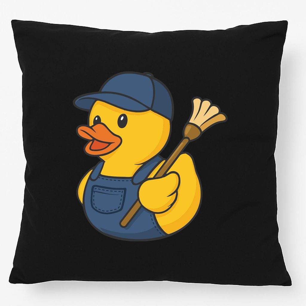 Huuraa Kissen Quietscheente Hausmeister Comic Gummiente 40x40cm mit Füllung Black Baumwolle Dekokissen Geschenkidee
