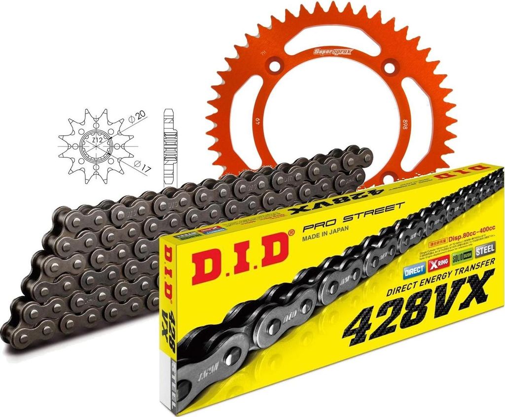 Kettensatz DID Alu 428VX / 124 Nietschloss orange