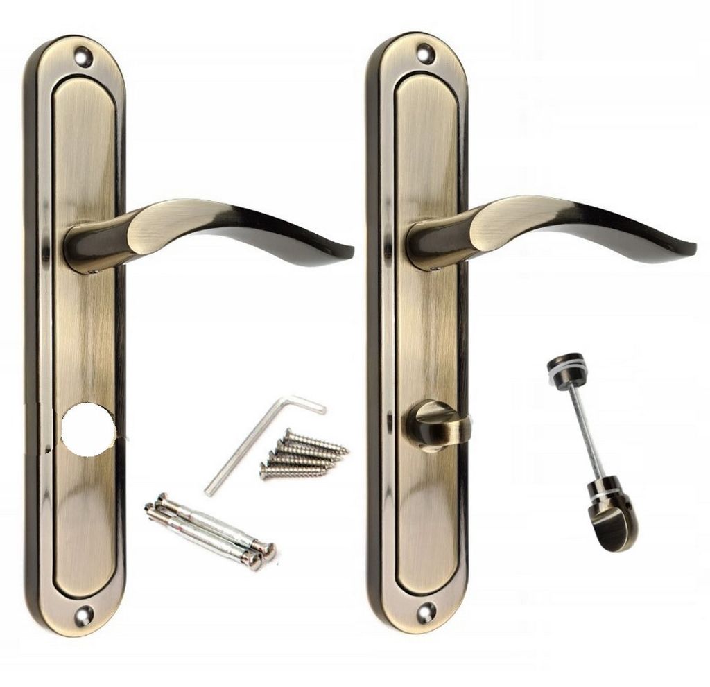 Two door handles with accessories on a white background.