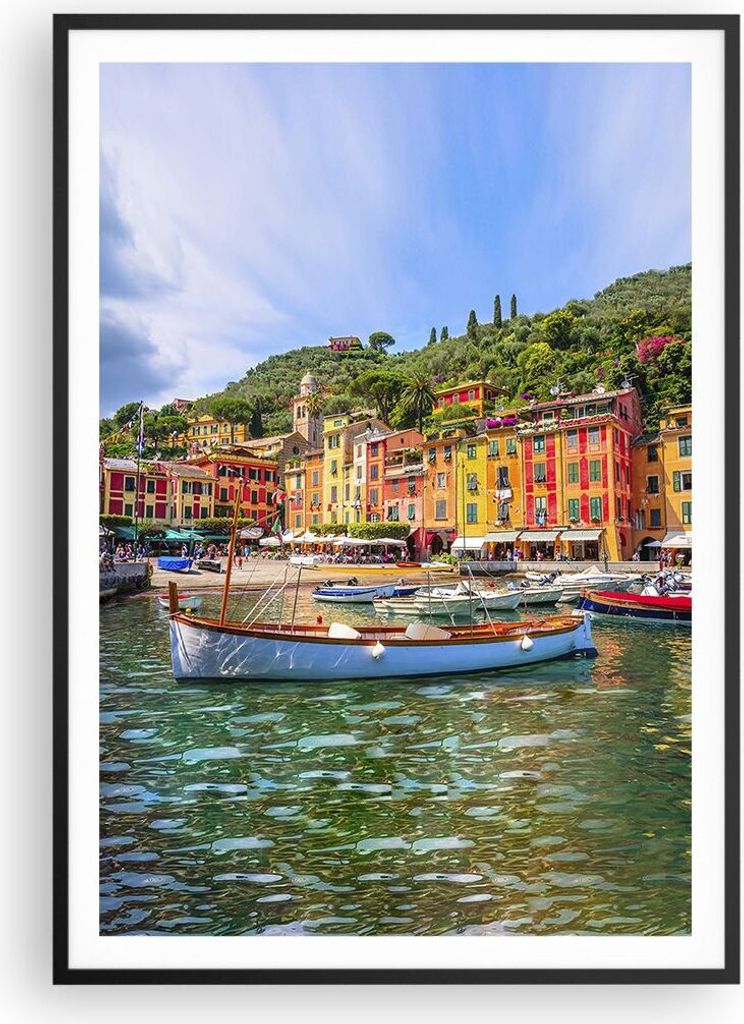 Gerahmtes Poster - Schwarzer Rahmen - Weihnachtsmann Margherita Ligure - 70x100 cm - Wand Bild - Wanddeko - Wandbilder - Wandposter - Bilderrahmen ...