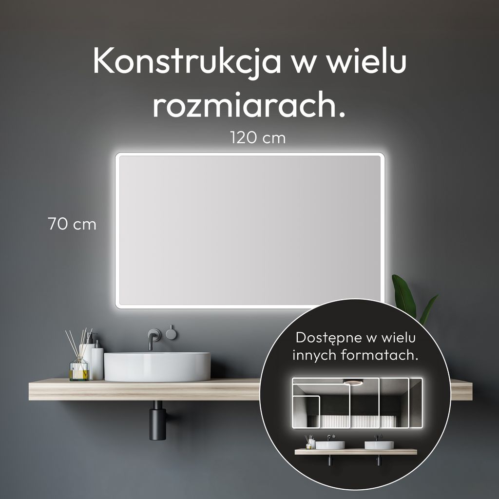 Lustro łazienkowe z oświetleniem TALOS Moon LED 120x70 cm - Zdjęcie produktu 