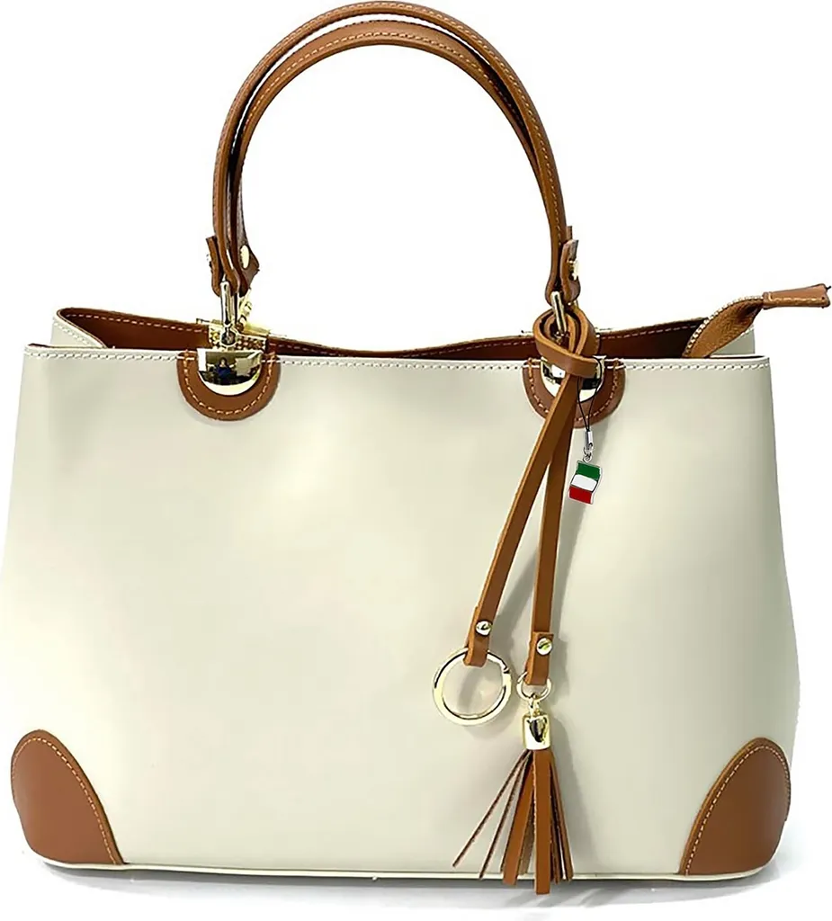 Sac bandoulière en cuir véritable Florence beige havane haut de gamme