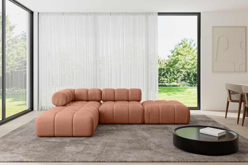 ALTDECOR Modulares Sofa Ecksofa in L-Form - Kerru-L1 - 285x190x70 cm Apricot universal, links/rechts Corner modular Sofa Eckcouch Couch Wohnlandsch...