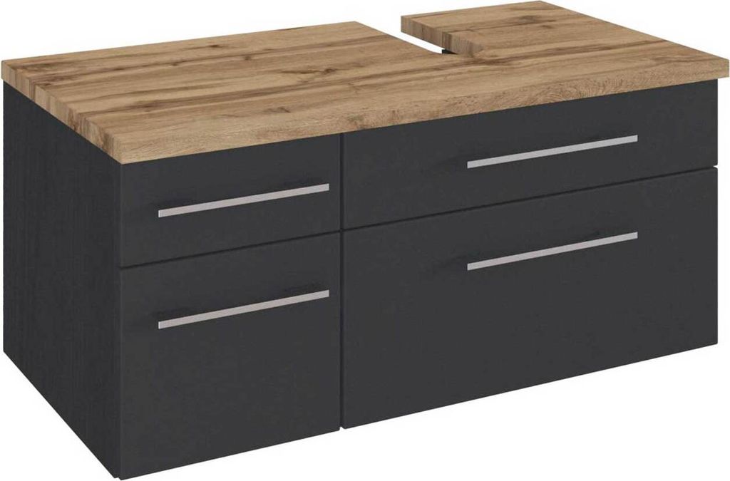Waschtischunterschrank 90 cm, Siphonausschnitt Rechts TAREE-03 in matt grau