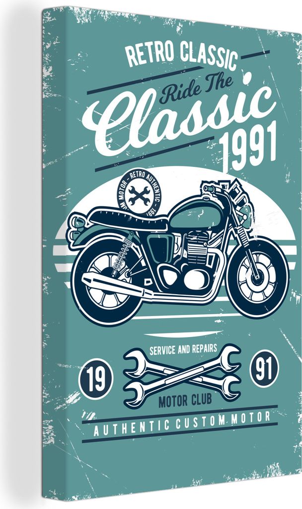 OneMillionCanvasses - Leinwandbilder - 90x140 cm, Motorrad - Werkzeuge - Vintage - Zeichnung, Wandbilder Kunstdruck Wanddekoration - Wandschmucke...
