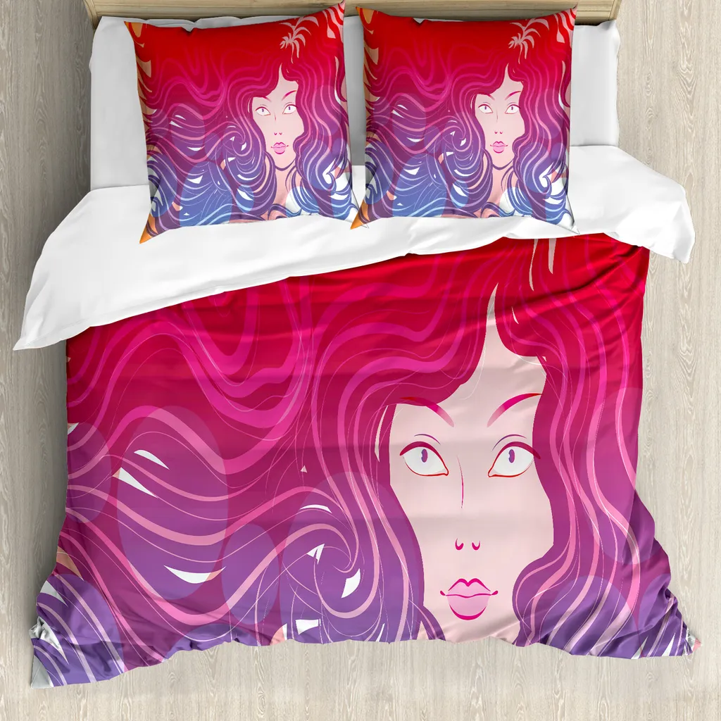 Parure de lit 2 pièces Little Mermaid moderne en rouge violet et crème
