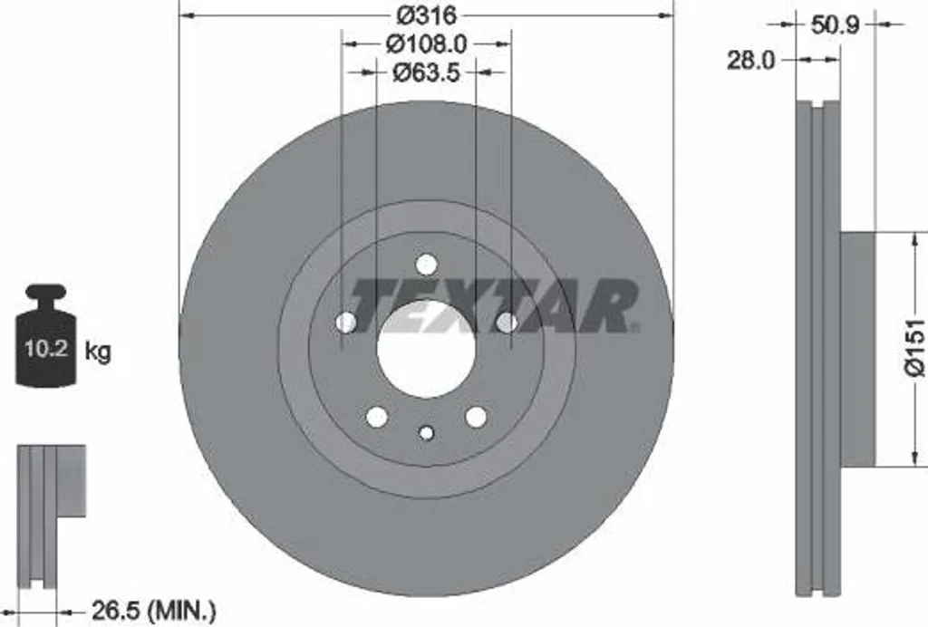 Disque de frein TEXTAR 92309603 OE 2037503 pour Ford Mondeo Berline