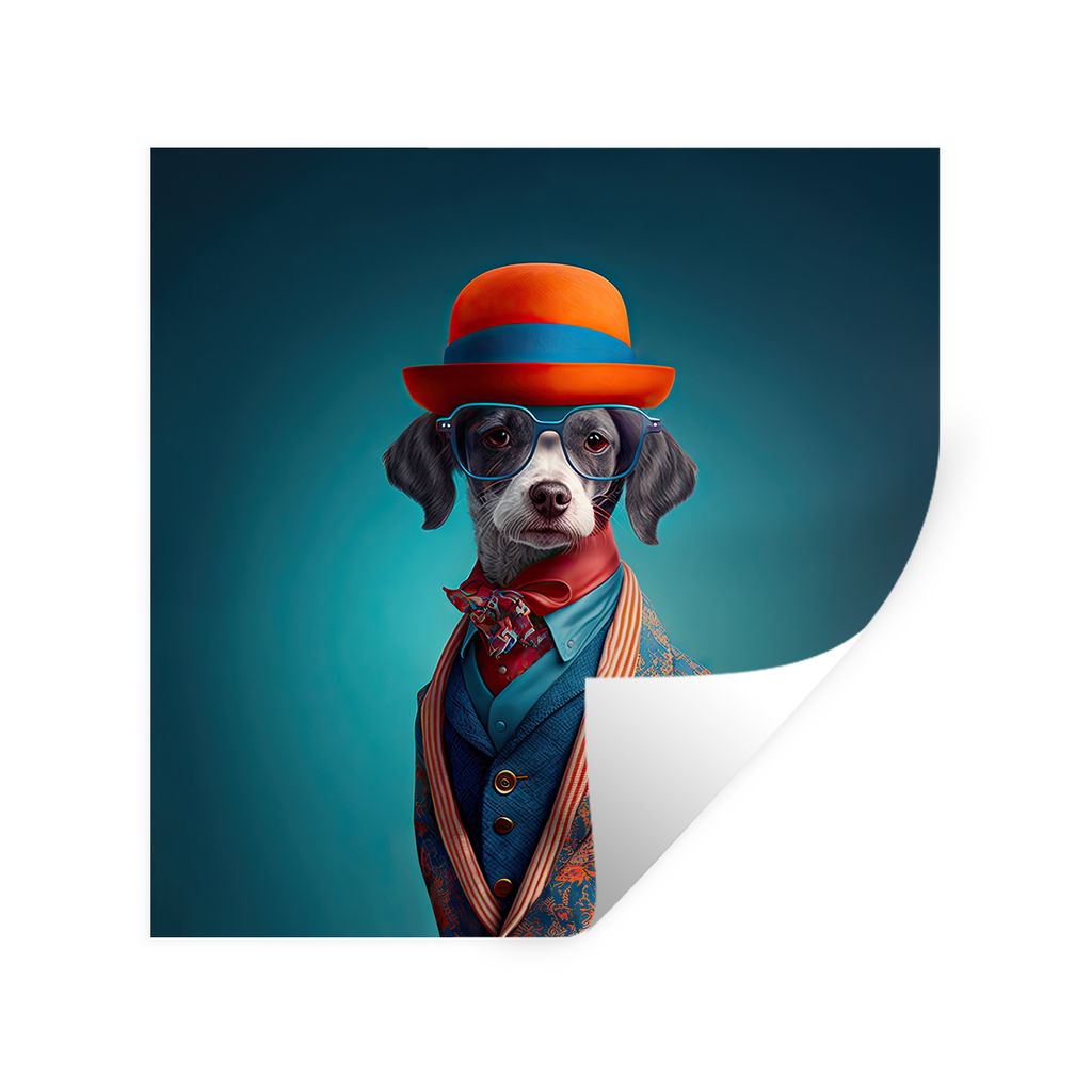 MuchoWow Wandtattoo Wandsticker Wandaufkleber Hund - Jacke - Blumen - Porträt - Blau 80x80 cm Selbstklebend und Repositionierbar - Wierderverwen...