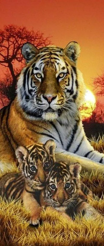Broderie diamantée Tigres format panoramique - Strass brillants 50x110 cm