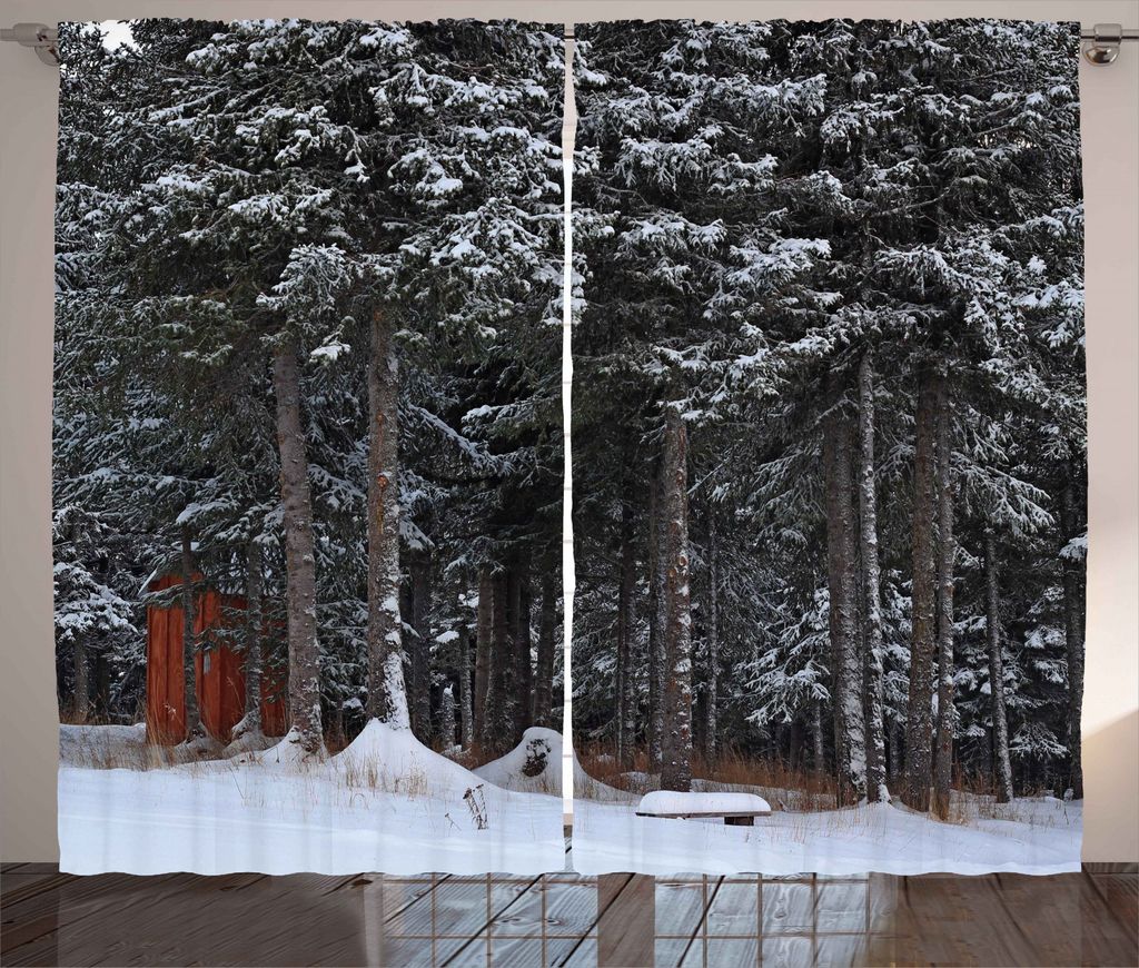 ABAKUHAUS Toilettenhäuschen Rustikaler Vorhang, Verschneiten Wald Cottage, Wohnzimmer Universalband Gardinen mit Schlaufen und Haken, 280 x 245 cm...