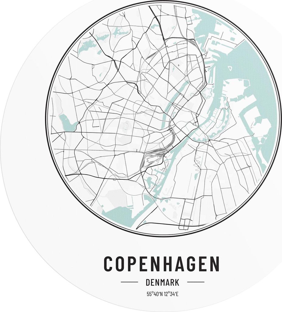DEQORI Fototapete rund Ø 120 cm 'Stadtplan Copenhagen' Wand Tapete Leinwand Sticker
