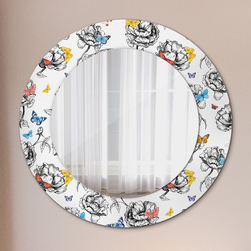 Wohnzimmer Spiegel - Mirror zum Wandspiegel Schlafzimmer – Schminkspiegel - Schmetterling - Rund: Ø50cm