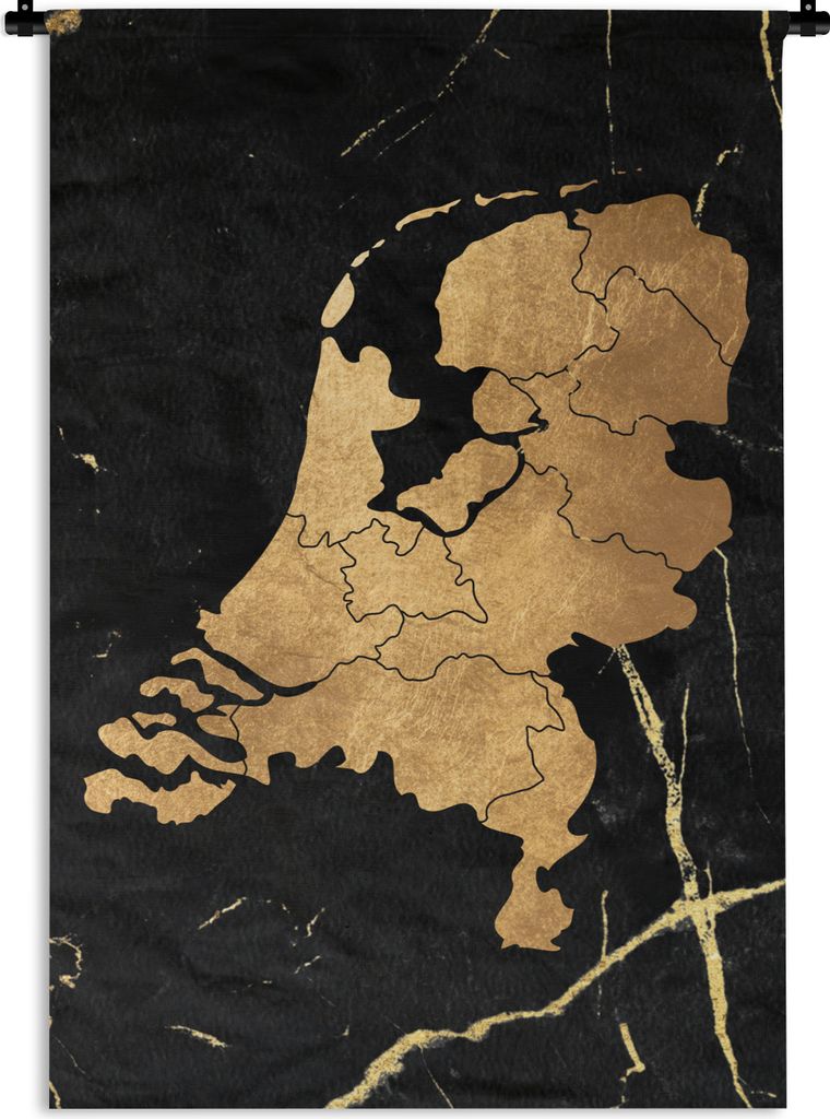 MuchoWow Wandteppich Wandbehang Karte von Europa - Niederlande - Gold 90x135 cm Tapisserie Dekoration Wandtuch - Baumwolle - Wandskulptur