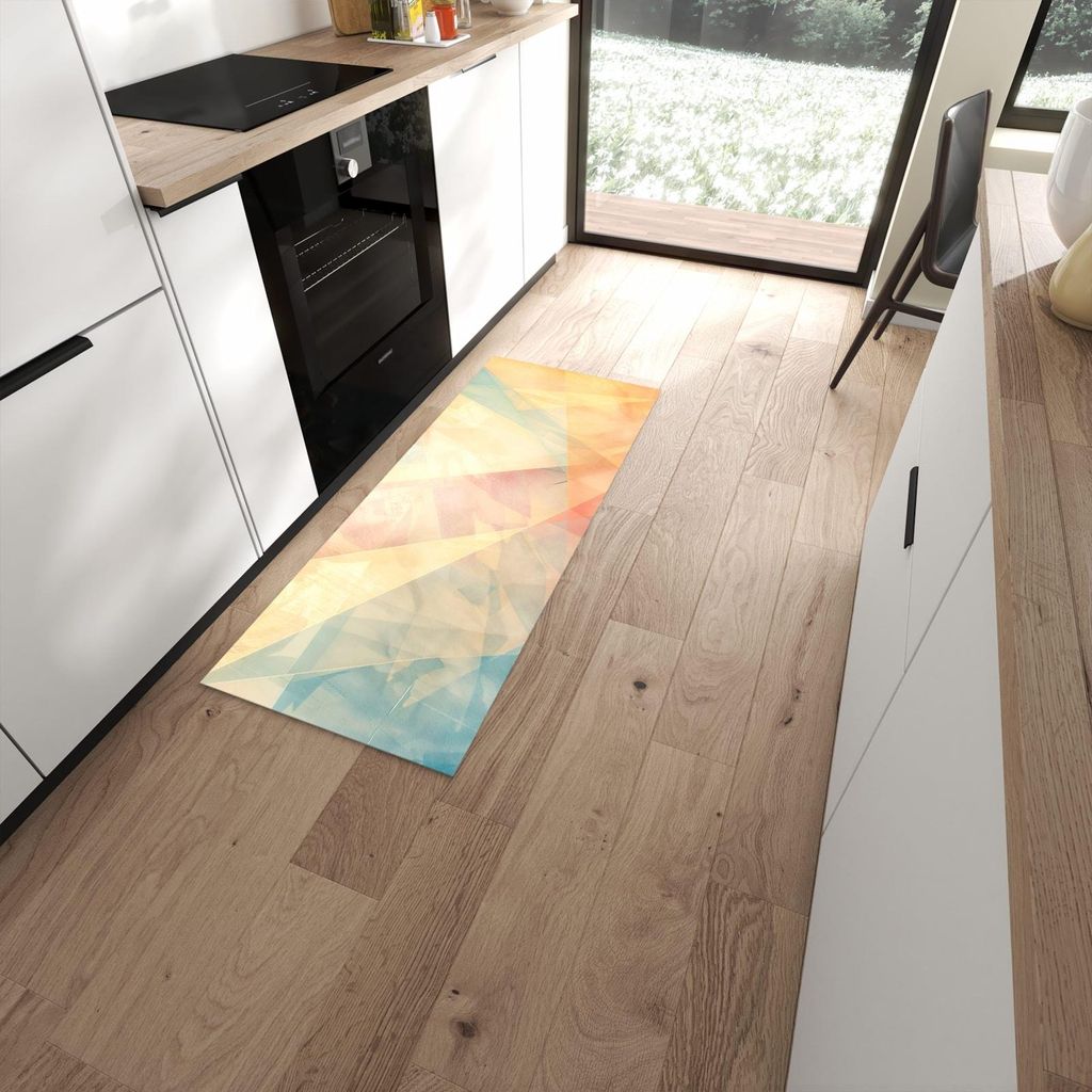 Küchenteppich 60x150cm rutschfest & abwischbar PVC Läufer - Farbiges Geo Muster