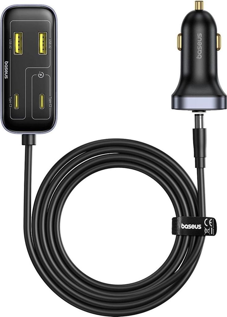 Baseus Backseatpal L1 110W Autoladegerät 3 X Usb-A + 3 X Usb-C mit 1,5 M Verlängerungskabel - Schwarz