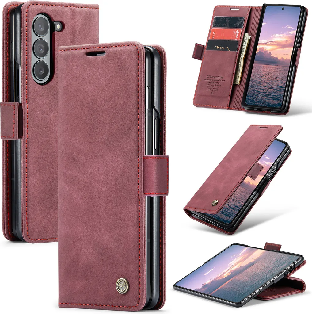 Custodia Samsung Fold 6 Rosso Rubino: Eleganza in Finto Cuoio