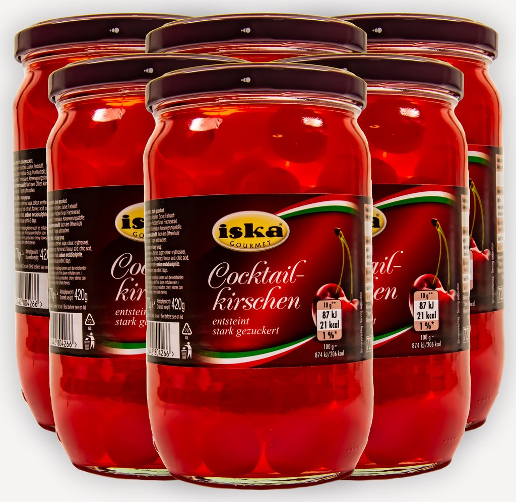 Iska Gourmet Cocktail-Kirschen rot entsteint ohne Stiel 6 Produktbild 