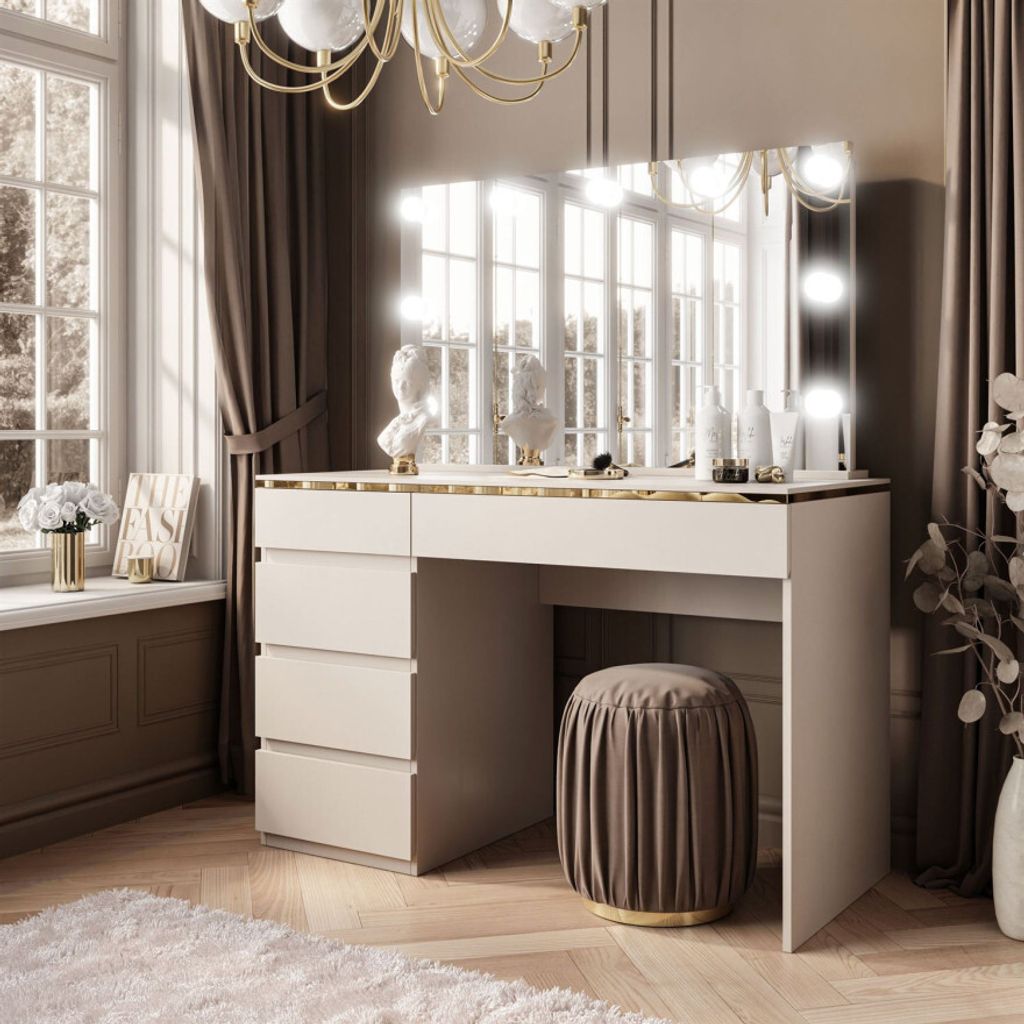 Make-uptafel AURORA II ELITE, kasjmierlook, met spiegel en Productafbeelding 