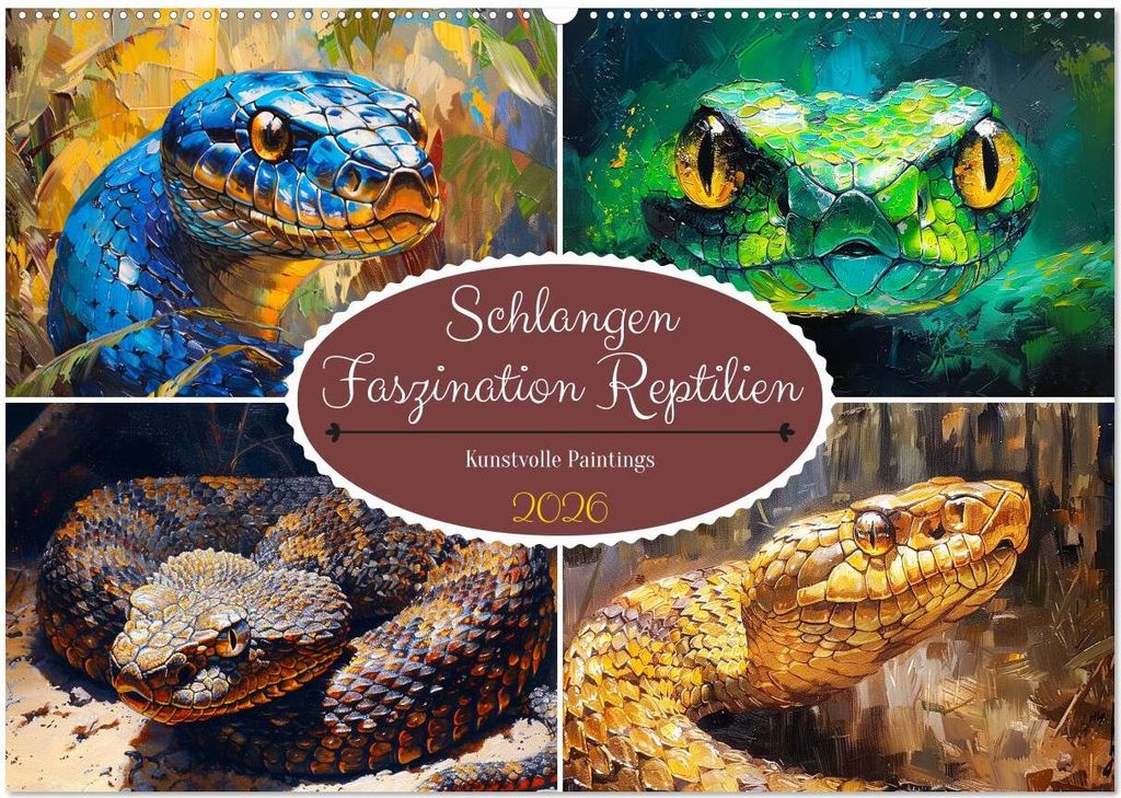 Schlangen. Faszination Reptilien. Kunstvolle Paintings (Wandkalender 2026 DIN A2 quer), CALVENDO Monatskalender