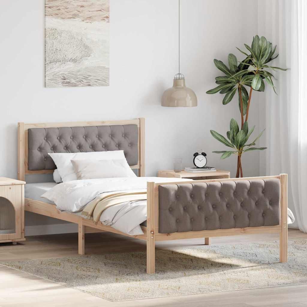 "Schlussverkauf" Einzelbett 1 PLACE - bettrahmen moderne - mit Kopfteil - Taupe 100x200 cm Massives Kiefernholz C3594
