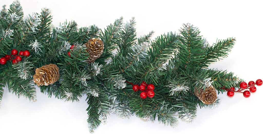 Tannengirlande 25cm mit Zapfen & Beeren Indoor & Outdoor 2m beschneit
