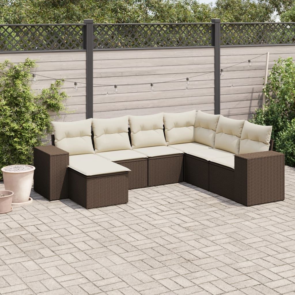 Maison Exclusive - 7-tlg. Garten-Sofagarnitur mit Kissen Braun Poly Rattan